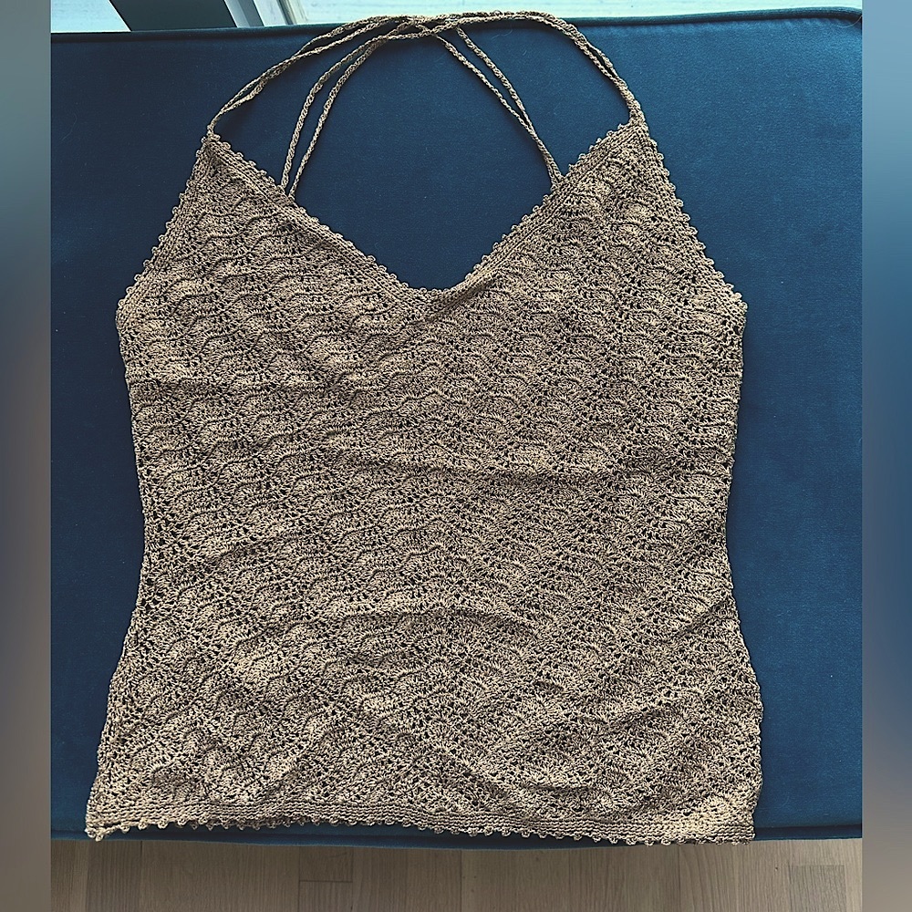 Gold J Crew Crochet Sweater